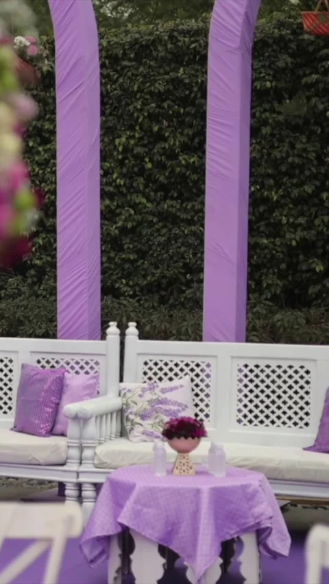 Vertical Slow Motion Shot of Indian Wedding Venue Decoration in India Видео 337405792