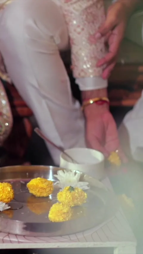 Vertical Slow Motion Shot of Indian Wedding Rituals Ceremony Stock Footage 337541334