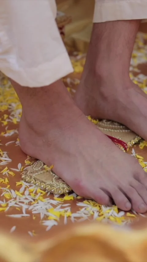 Vertical Slow Motion Shot of Indian Wedding Rituals Ceremony Stock Footage 337541344