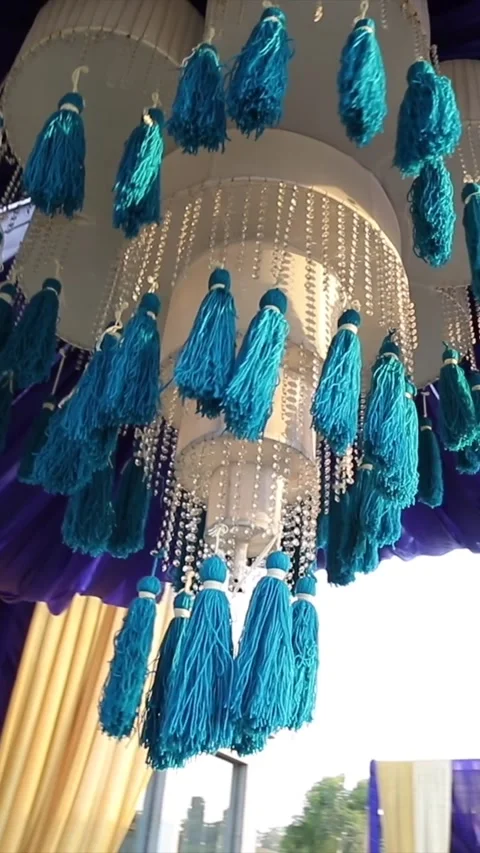 Vertical Slow Motion Shot of Indian Wedding Venue Decoration in India Видео 338160752