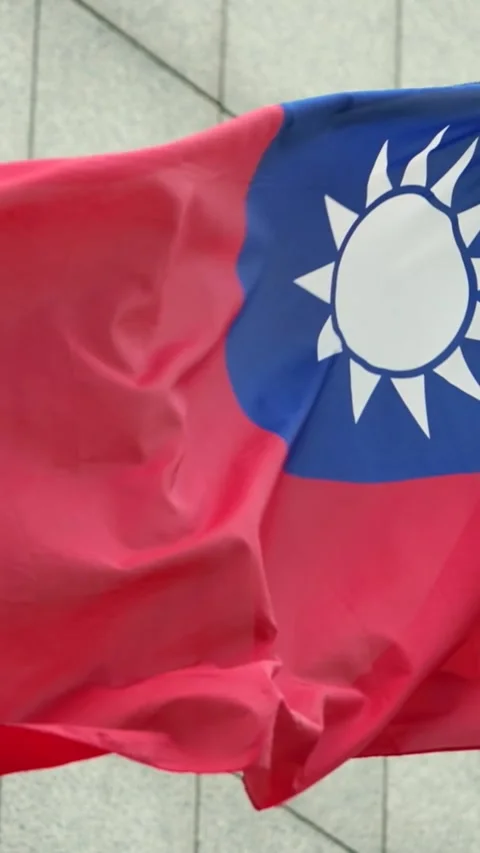 Vertical Slow motion of Taiwan flag waving on a pole Stock Footage 314466357