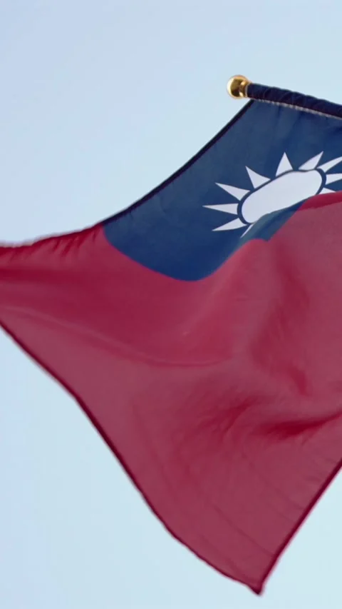 Vertical Slow motion of Taiwan flags displayed along city street Stock Footage 317403043
