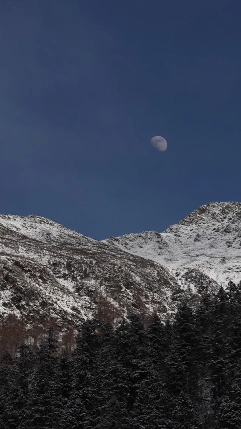 Vertical The snow-capped mountains under a clear blue sky Stock Footage 310720283