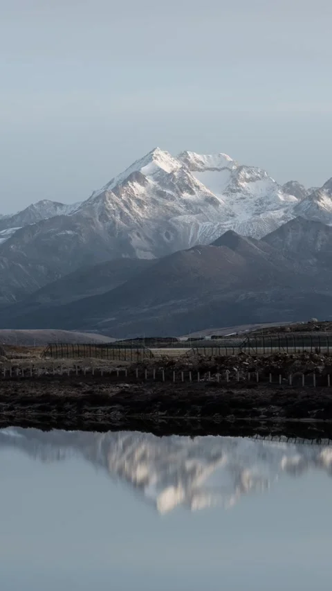 Vertical Snow Mountain Peak Clouds Flow Nature Landscape Timelapse Stock Footage 327675446