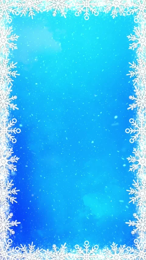 Vertical Snowflake Rotation Frame Snow on Blue 4K Loop Video stock 272273693