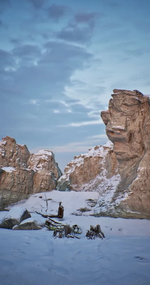 Vertical snowy mountain range with a clear blue sky Stock Footage 292850032