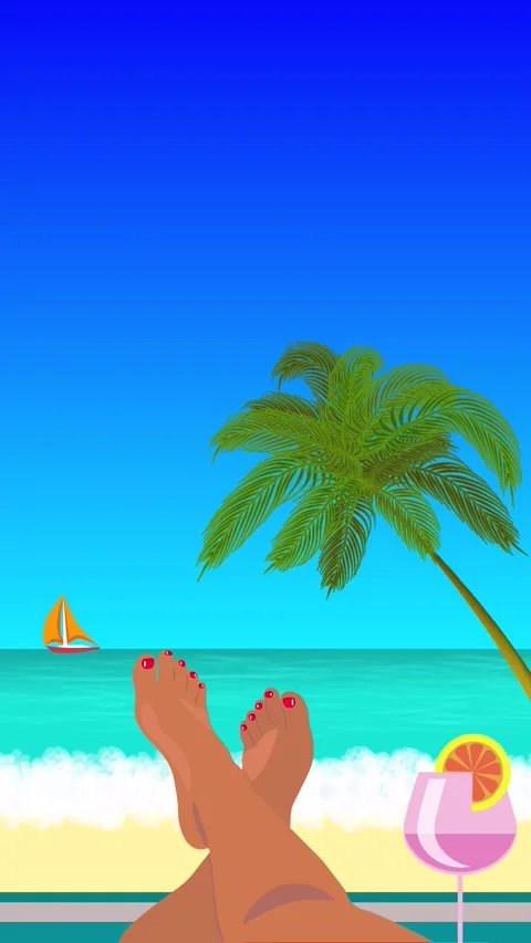 Vertical social media template. Beach vibes. Female legs Stock Footage 237619910