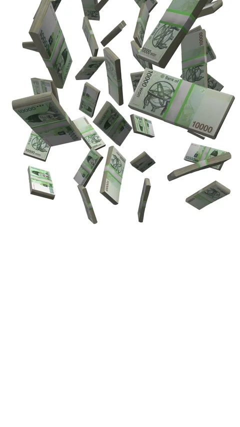 Vertical South Korean Won Falling Animation Stacks Of Money on White Backgro Stock Footage 292925813
