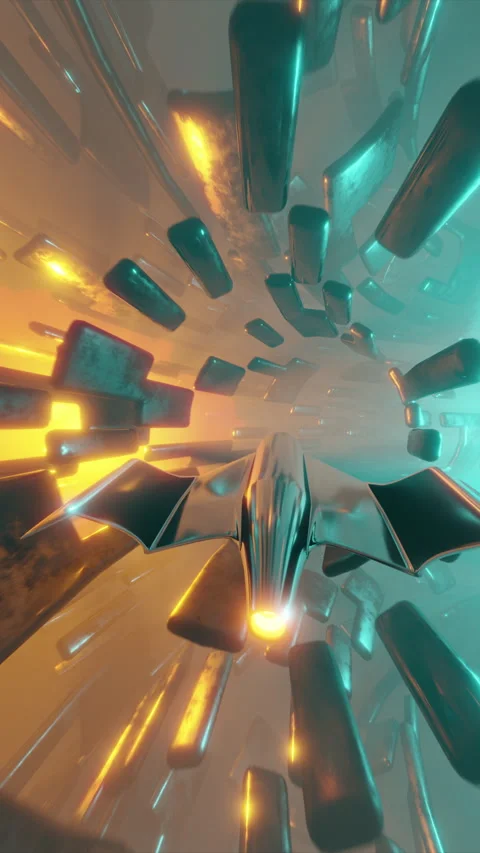 Vertical spaceship seamless animation on plane orbit with warm sun Stock Footage 254182418