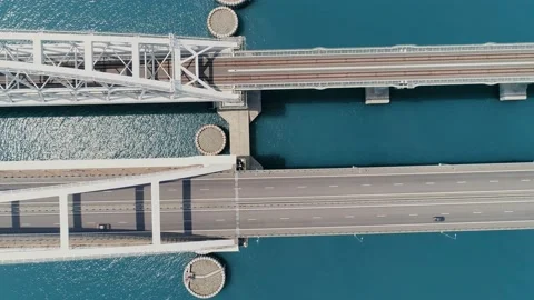 Vertical span over the arches of the Crimean Bridge Stock Footage 230157363
