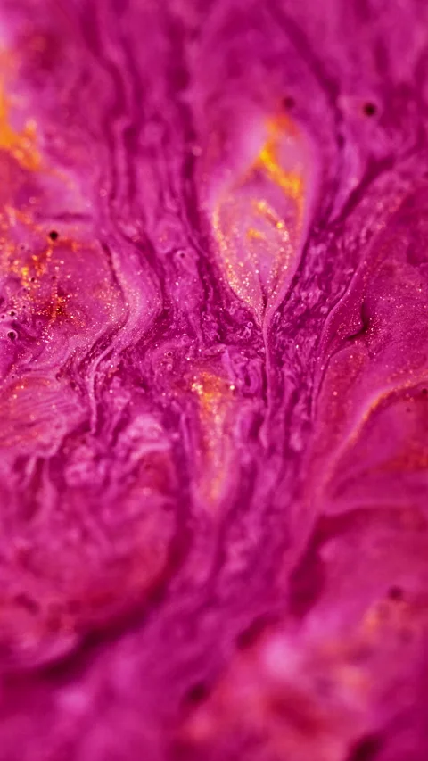 Vertical sparkling paint flow alcohol ink pink red Stock Footage 287405184