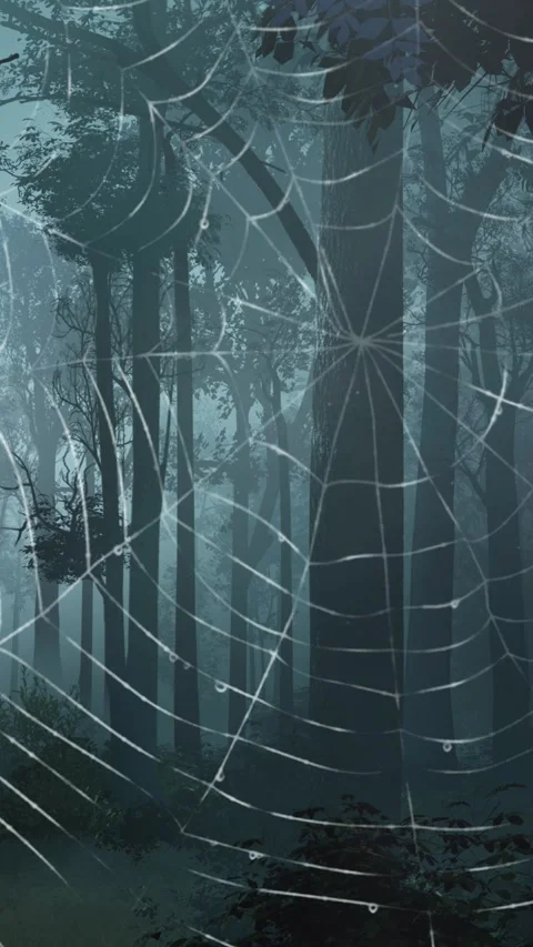 Vertical Spider Web in Haunted Forest 4K Video stock 275618576