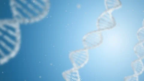 Vertical spinning DNA double helix on bright blue background Stock Footage 113046153