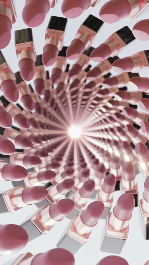 Vertical spiral 3D animation of open lipsticks rotating towards the camera Stock Footage 301336942