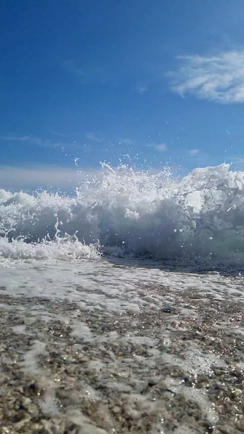 Vertical Splash wave blue sea Slow Stock Footage 305844084