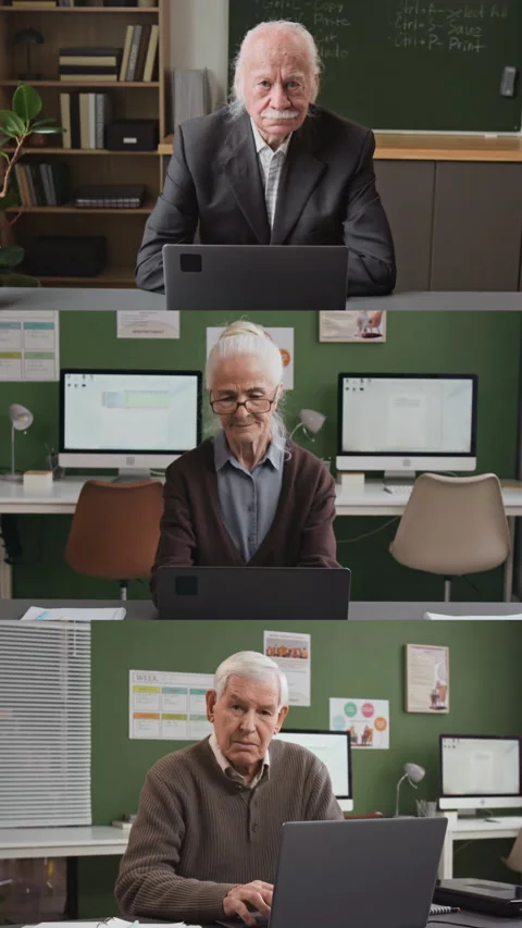 Vertical Split Screen of Seniors Using Laptop Stock Footage 333703187