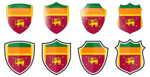 Vertical Sri Lanka flag in shield shape, four 3d and simple versions. Ceylon  Stock Illustration
