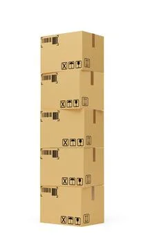 Vertical stack of carton cardboard boxes over white background, freight, carg Stock Illustration