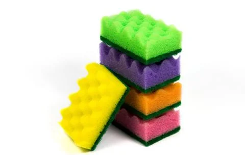 Vertical stack of cleaning sponges, isolated on the white background Stock Photos