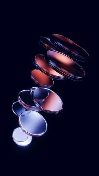 Vertical stack of floating glass rings with glossy reflections. Stock Illustration