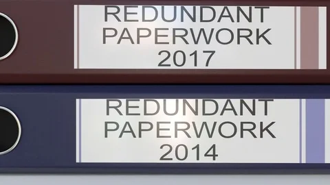 Vertical stack of multicolor office binders with Redundant paperwork tags Stock Footage 74007212