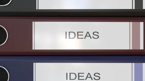 Vertical stack of multicolor office binders with Ideas tags 3D rendering 스톡 일러스트