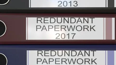 Vertical stack of multicolor office binders with Redundant paperwork tags 3D 스톡 일러스트