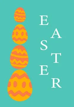 Vertical stack of orange easter eggs with zigzag patterns on teal background イラスト素材