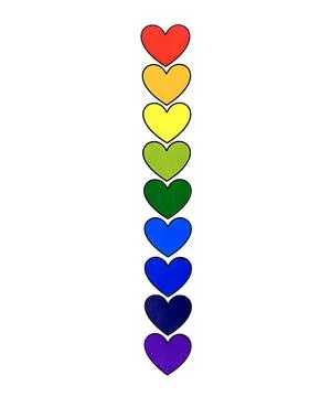 Vertical Stack of Rainbow Hearts on White Background Foto stock