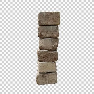 Vertical stack of six rough grey stone bricks isolated masonry concept Stock Photos