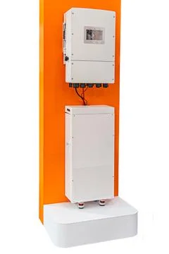 Vertical stand with two electronic appliances, possibly a control unit and en Stock Photos