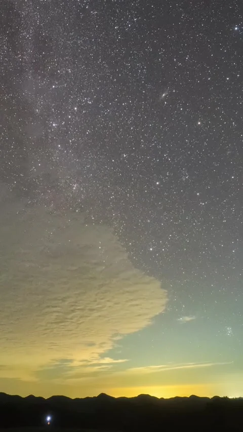 Vertical Starry Night Sky Milky Way Galaxy Motion Timelapse Stock Footage 327669764