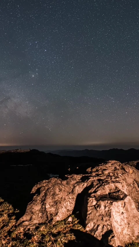 Vertical Starry Night Sky Milky Way Galaxy Motion Timelapse Stock Footage 327669851
