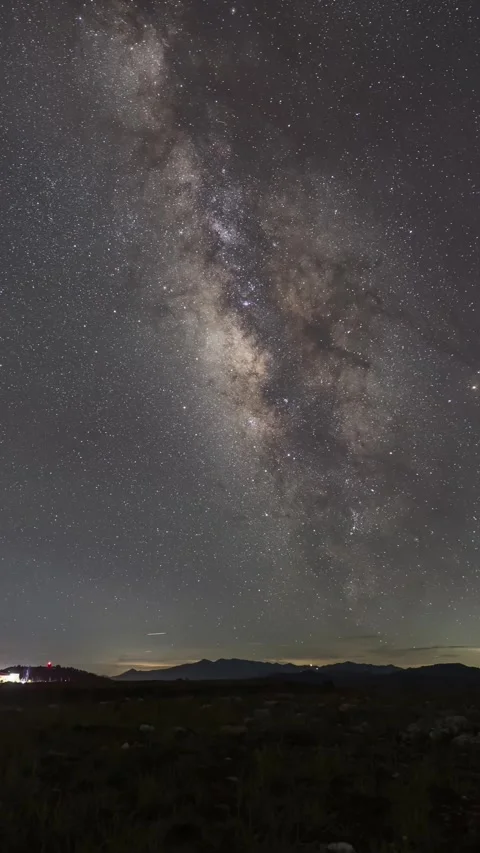 Vertical Starry Night Sky Milky Way Galaxy Motion Stars Timelapse Stock Footage 327671141
