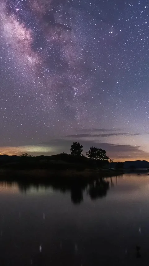 Vertical Starry Night Sky Milky Way Galaxy Motion Stars Timelapse Stock Footage 327673074
