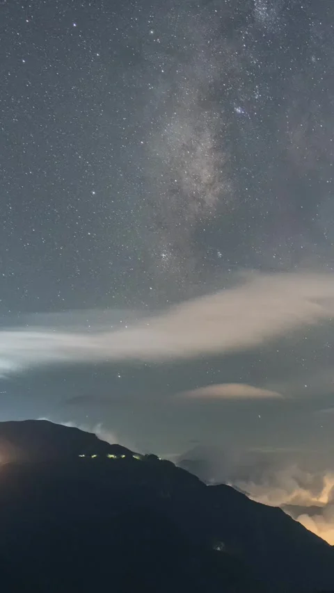 Vertical Starry Night Sky Milky Way Galaxy Motion Stars Timelapse Stock Footage 327673893