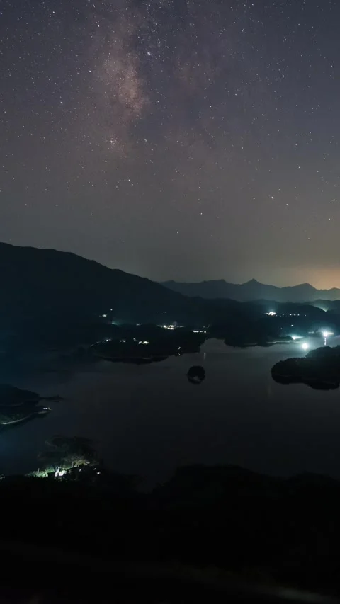 Vertical Starry Night Sky Milky Way Galaxy Flow Motion Timelapse Stock Footage 327674810