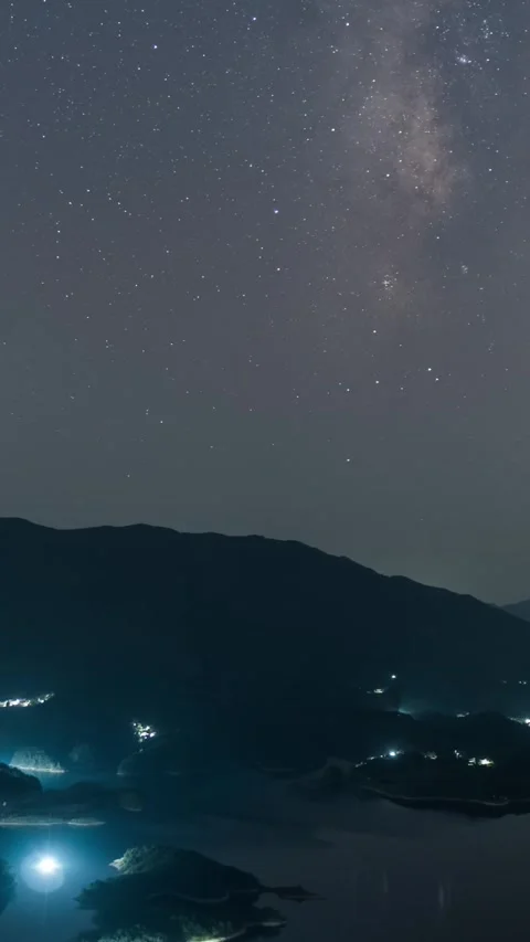 Vertical Starry Night Sky Milky Way Galaxy Flow Motion Timelapse Stock Footage 327674965