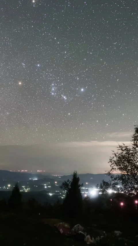 Vertical Starry Night Sky Milky Way Galaxy Flow Motion Timelapse Stock Footage 327675062