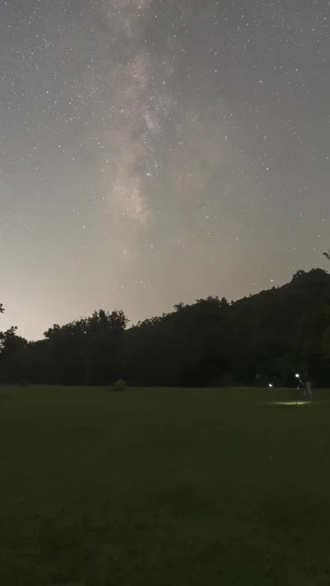Vertical Starry Night Sky Milky Way Galaxy Flow Motion Timelapse Stock Footage 327675642