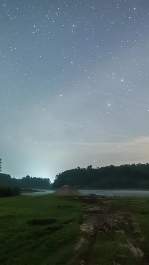 Vertical Starry Night Sky Timelapse with Milky Way Galaxy and Twinkling Stars Stock Footage 327599708