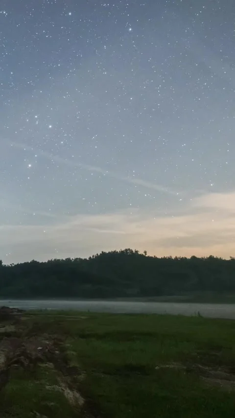 Vertical Starry Night Sky Timelapse with Milky Way Galaxy and Twinkling Stars Stock Footage 327599718