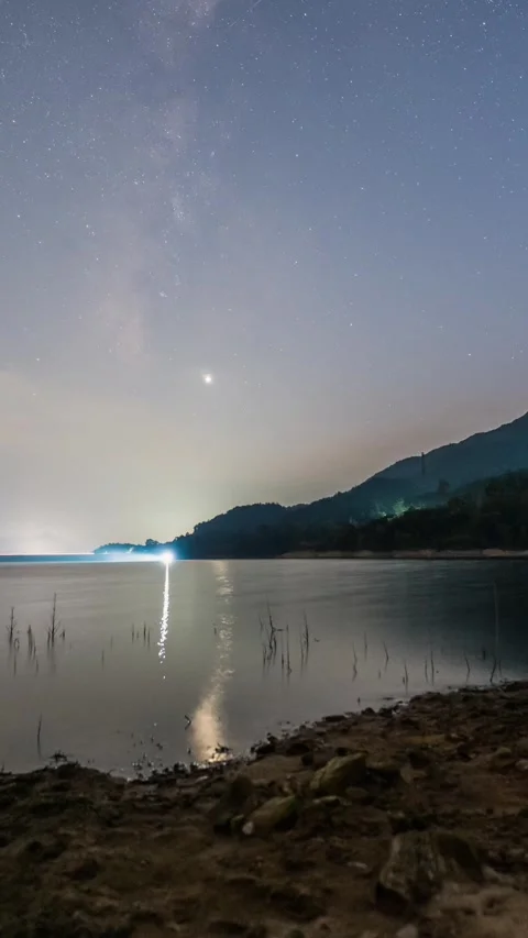 Vertical Starry Night Sky Timelapse with Milky Way Galaxy and Twinkling Stars Stock Footage 327599996