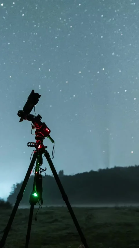 Vertical Starry Night Sky Timelapse with Milky Way Galaxy and Twinkling Stars Stock Footage 327600041