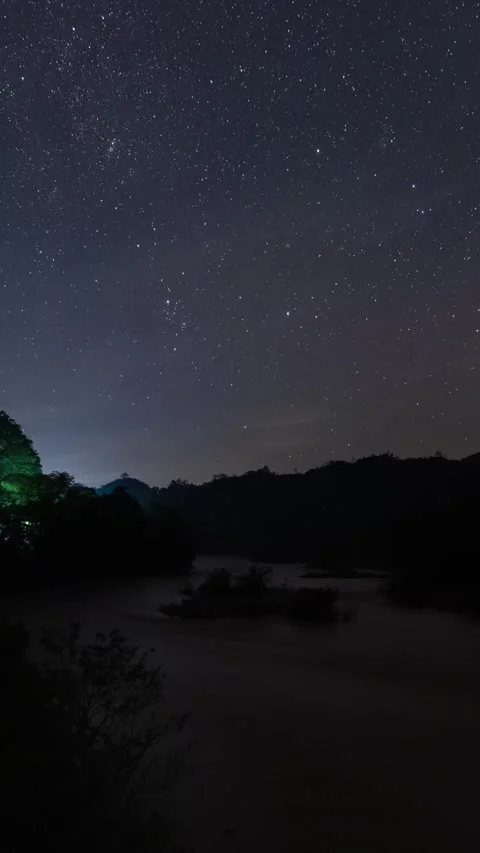 Vertical Starry Night Sky Timelapse with Milky Way Galaxy and Twinkling Stars Stock Footage 327601136
