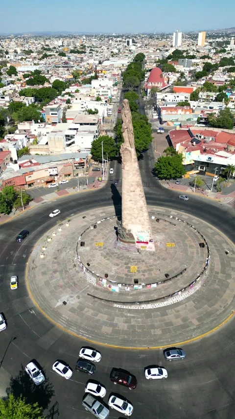 Vertical Static Drone Video of Traffic at Children's heroes roundabout Stock Footage 292944643