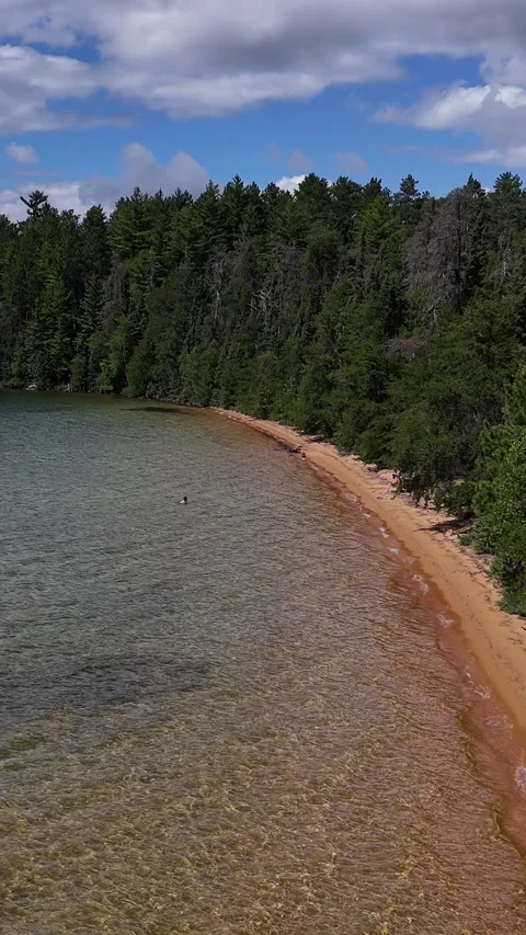 Vertical Static Drone View Parallel To Canadian Shield Beach Ontario Stock Footage 345096606