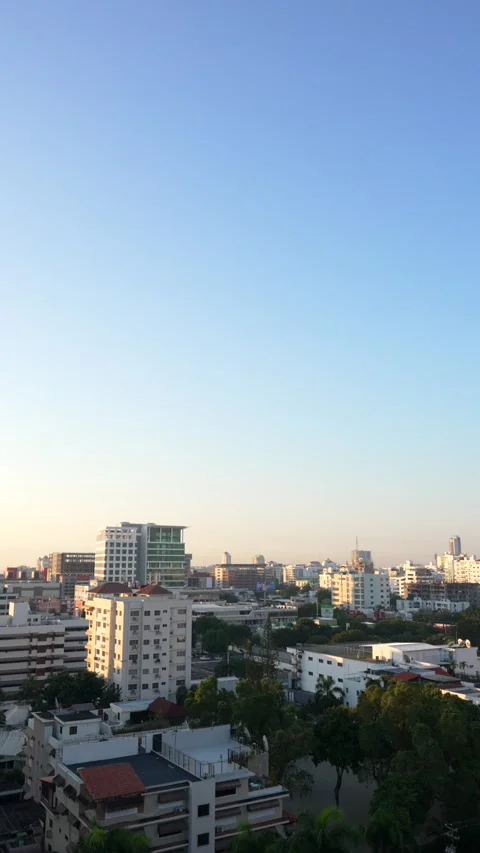 Vertical static shot cityscape of Santo Domingo downtown residential and office Stock Footage 200773112