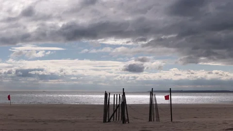 Vertical Stick Enclosure. Empty Beach in Winter. Coney Island, Brooklyn. Stock Footage 238533627