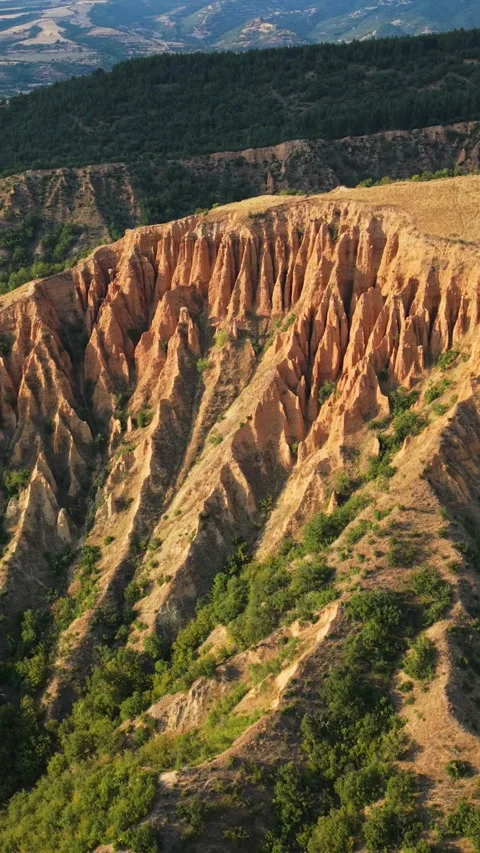 Vertical The Stob Earth Pyramids Stunning Natural Landmark in Southwestern Stock Footage 317677490